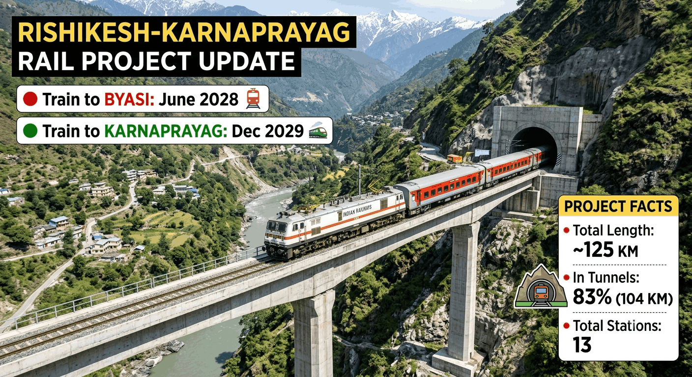 उत्तराखंड के लिए बड़ी खबर: जून 2028 तक ब्यासी और दिसंबर 2029 तक कर्णप्रयाग पहुंचेगी ट्रेन